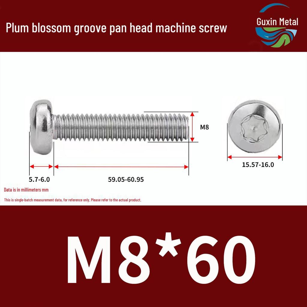 304 Stainless Steel Pan Head Torx Machine Screw, GB2672, M2-M, Without Collar