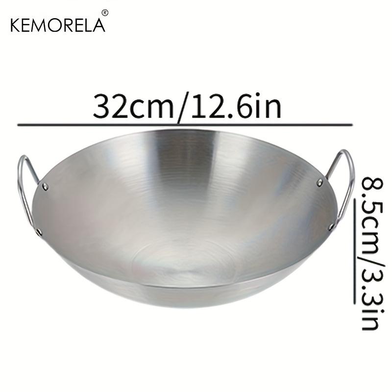 1 Stück Edelstahl-Wok Unbeschichtet 26/28/30/32/34cm Hohe Qualität Doppelgriff Kochpfanne Geeignet für Zuhause Rindfleisch Gebraten Kochen