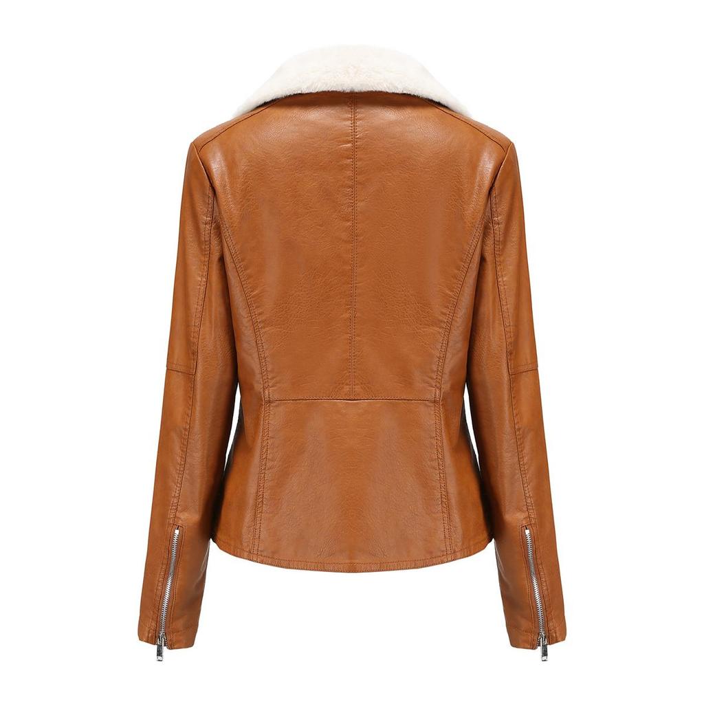 Kadın Ceketleri Suni Deri Kırpılmış Yaka Yaka Flanel Astarlı Sıcak Kısa Ceket PU Bombacı Moto Biker Kıyafetler Kış Sonbahar Moda Dış Giyim