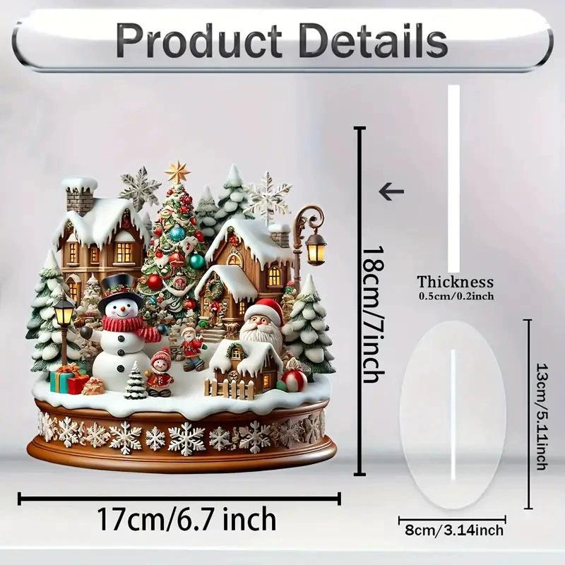 2D Elegant Acrylic Car Ornament Snowhouse & Reindeer Scene Home Office Ornaments Festive Warm Party Gift Photo Props