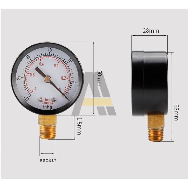 Vacuum Manometer Mini Dial NPT 30HG/0PS Portable Dual Scale Dial Gauge 1/4"  Vacuum Pressure Meter 2" Dial Digital Display Gauge