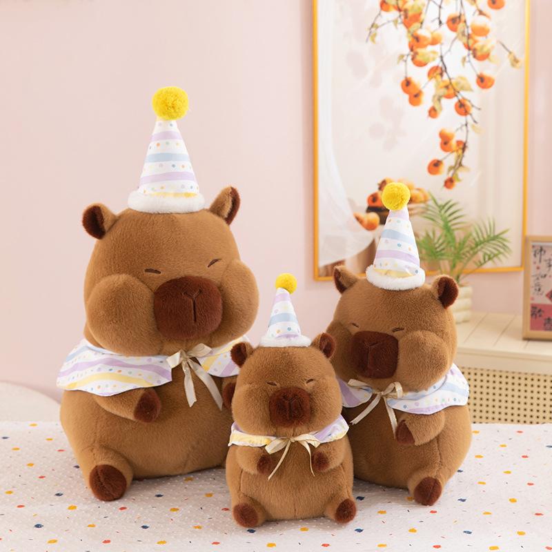 Creative Kapibara doll plush toy doll throw pillow ugly cute birthday hat capybara doll birthday gift