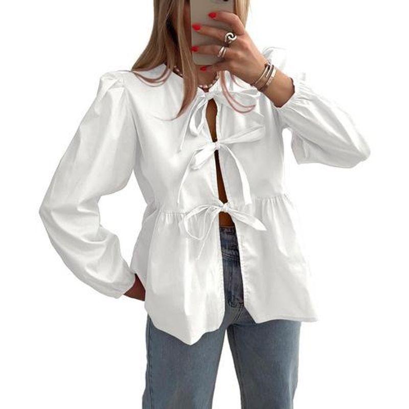 Short sleeve 2025 European and American Women clothes Street Fashion Bow Long sleeve Shirts Long Sleeve Shirt