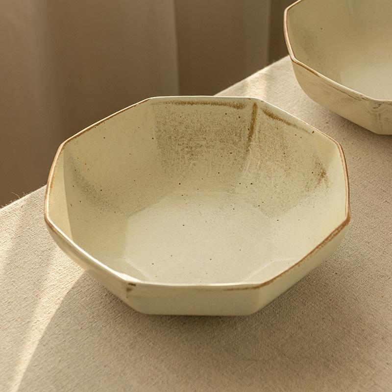 Ancient Coarse Pottery Bowl Japanese Retro Ceramic Large Noodle Bowl Creative And Practical Irregular Soup Bowl Household Tableware