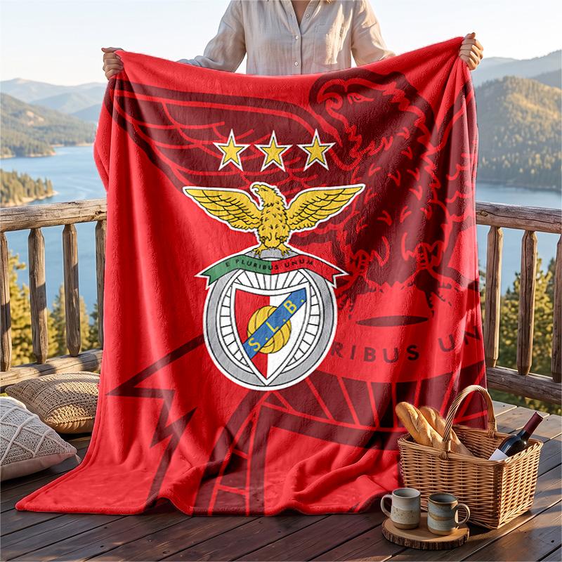 Warm Flannel Blanket Benfica Pattern, Lightweight Comfortable Throw Blanket for Bed Sofa Use