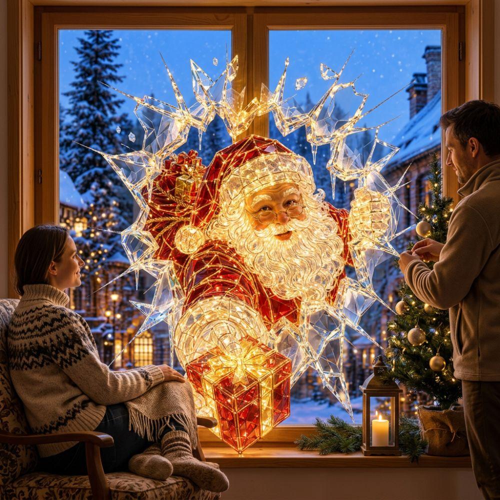 PVC Crystal Break-In Christmas Decal Static Cling Fake Broken Glass Cling Decal  Glass Doors