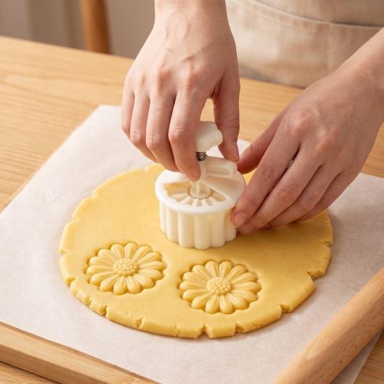 Baking Tools for Pastry Hand Press Mooncake Mold, Peony And Lotus Flower Stamps Plastic Kitchen Gadgets Cookies Tool, Handmade Supplies DIY