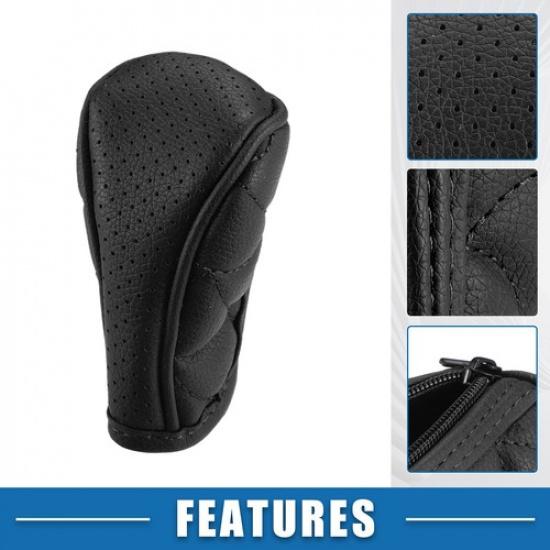 Car Shift Knob Cover Universal Shift Gear Cover Zipper Style Decorative Black
