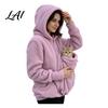 Weicher Damen Hoodie Haustier Tasche Reißverschluss für Damen Katze Hund Trage Tasche Mit Kapuze Lässiges Sweatshirt Winter Warm Fleece Langarm Jacke
