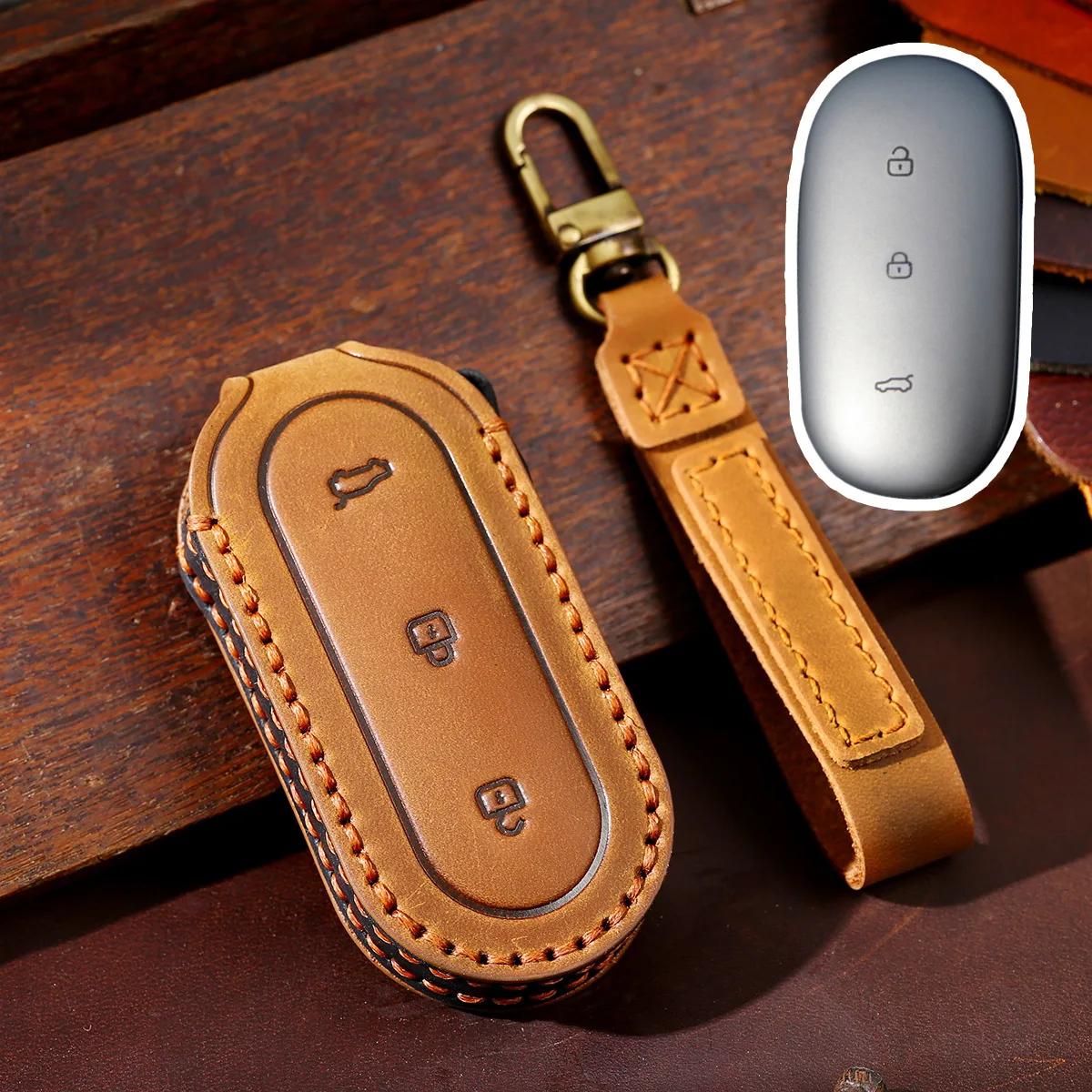 For Leading Ideal LiXiang L7 L8 L9 2022 2023 Leather Car Key Cover Keychain Holder Case Protector for Lixiang One L9 L8 L7 коричневый