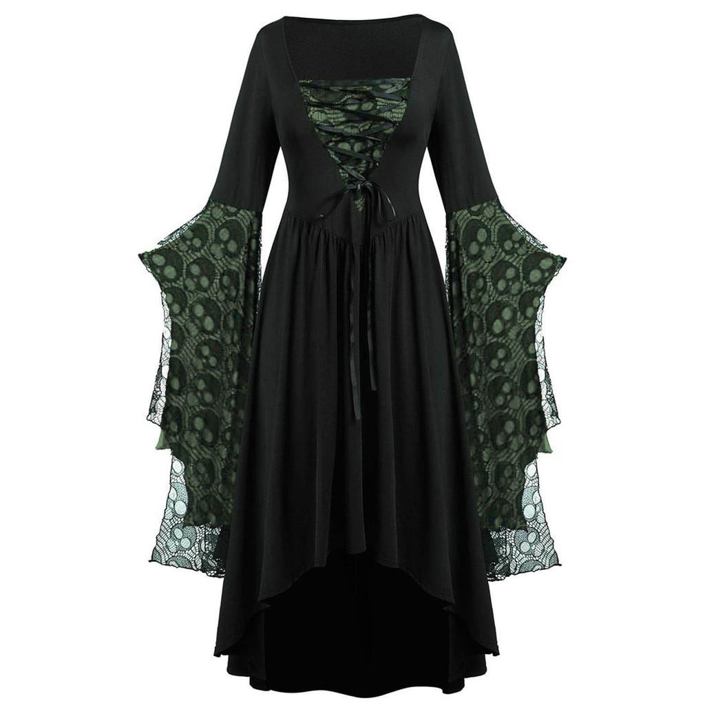 Kvinner Europeisk Retro middelaldersk domstolstil Halloween Cosplay-kostyme Voksen Skull Strap Dress Up Festantrekk