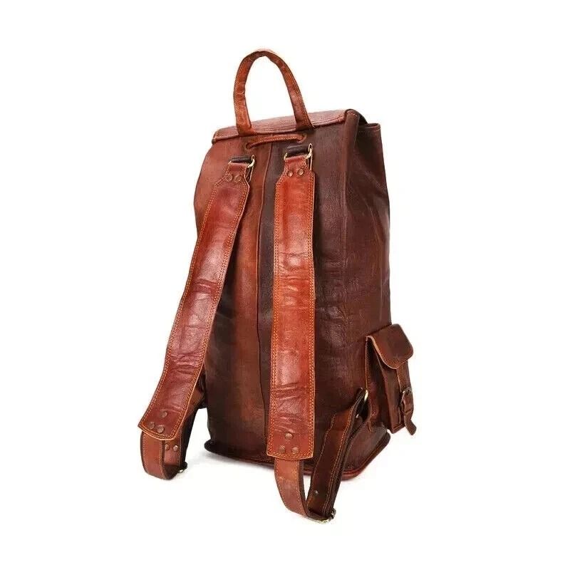 Bag Leather Genuine Backpack Vintage Rucksack Travel Men's Laptop Brown New Men