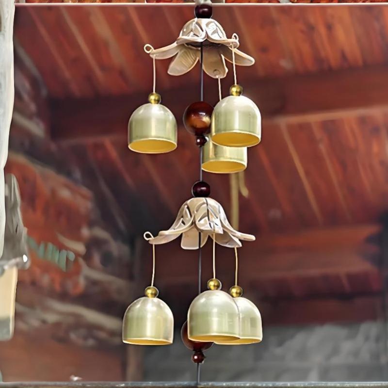 Double Metal Bell Pendant Wind Chime, Brass Color Bell Hanging Decoration, Suitable For Home Patio Wall Hanging, Gift For Friend