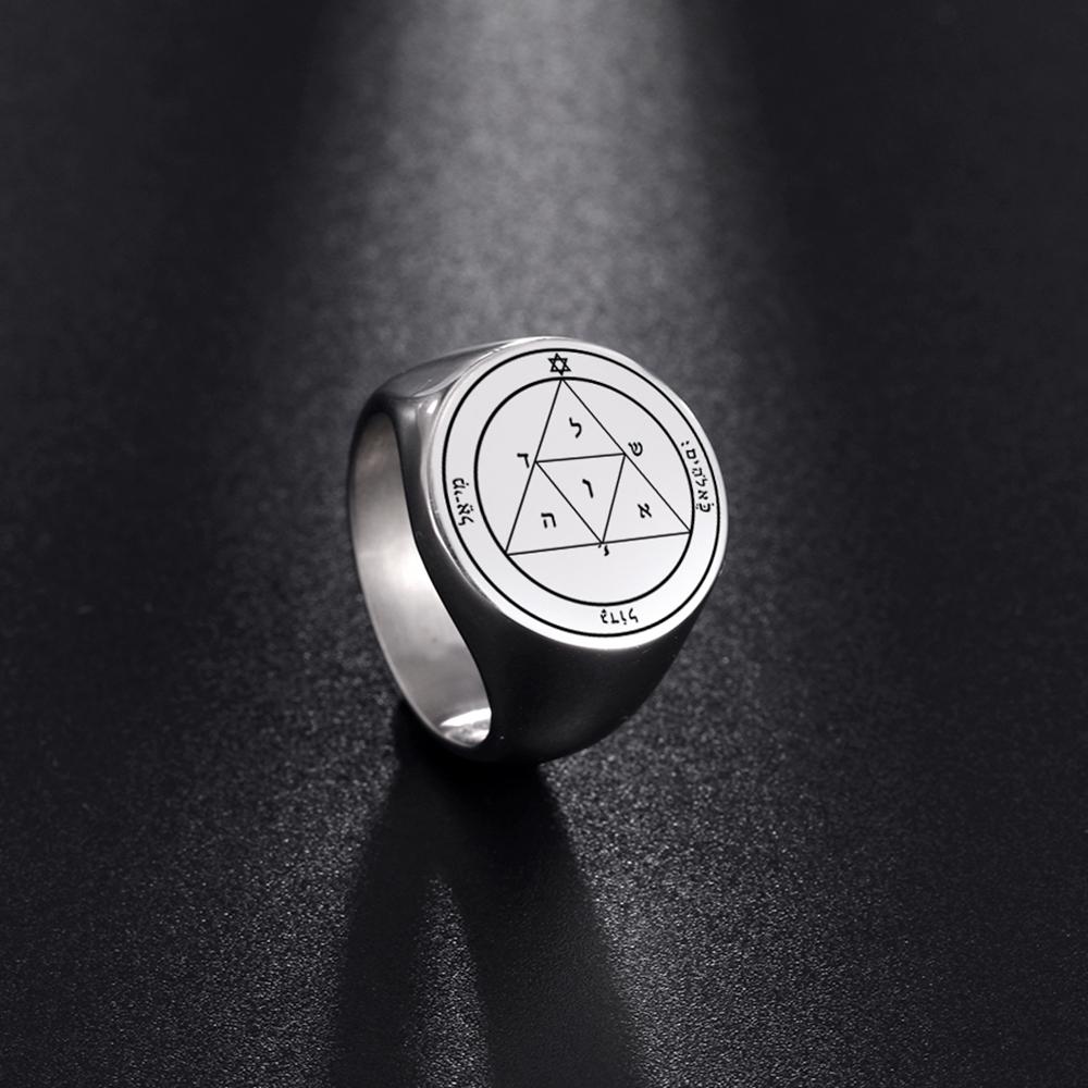 LIKGREAT Vintage Pentacles Seal Solomon Rings Retro Massive Male Finger Ring Stainless Steel Punk Amulet Jewelry for Women