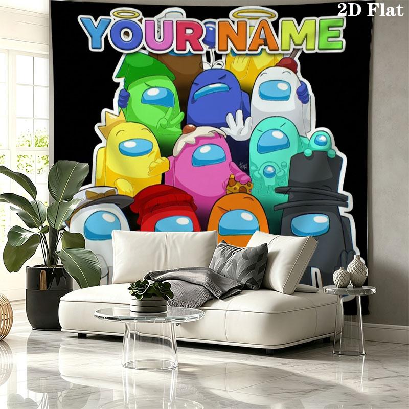 Among Us Custom Name Wall Tapestry Aesthetic Wall Hanging Printed Fabric Blanket Decorative Tapestries for Bedroom Living Room Home Decor