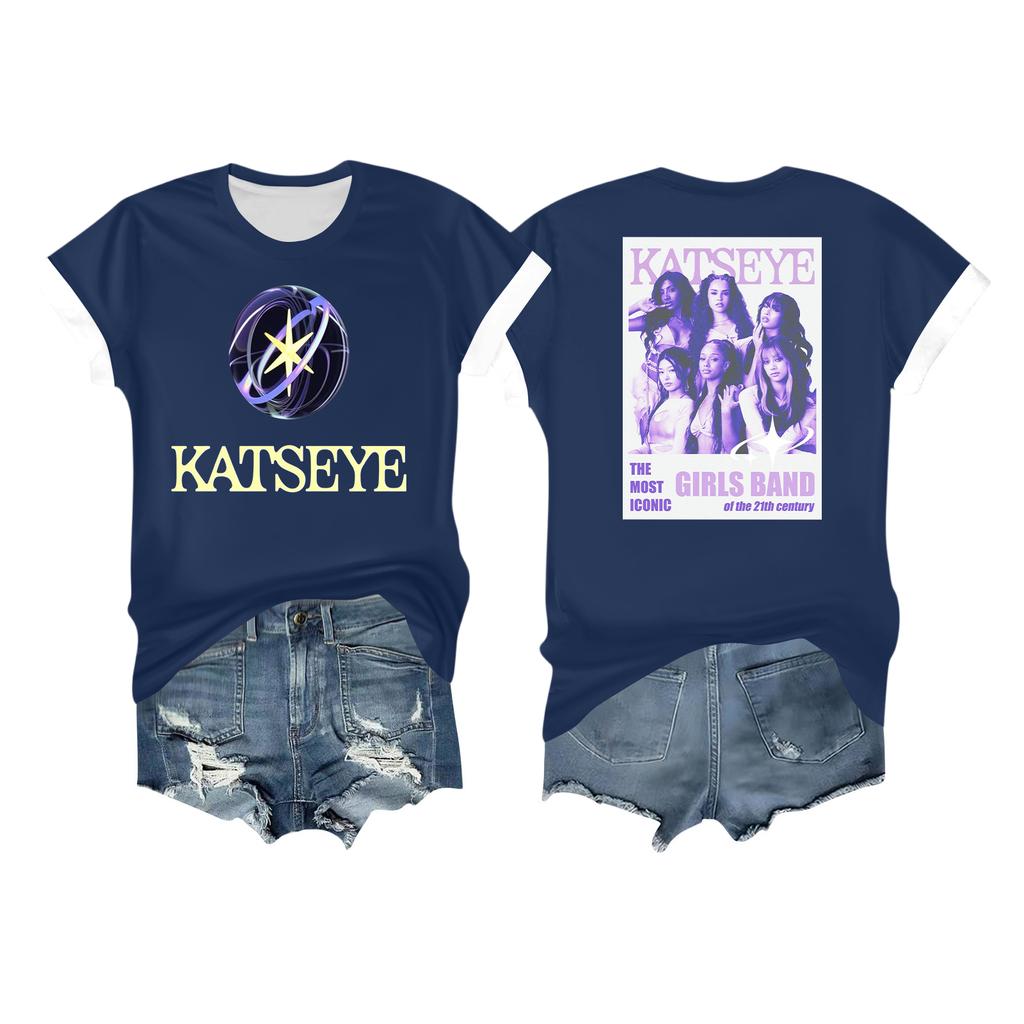 Kvinners avslappet trykket t-skjorte rund hals genser kort ermet topp