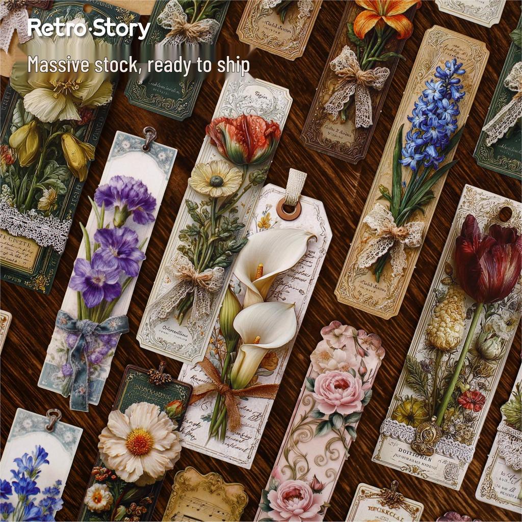 RetroStory Floral Bookmark Stickers - 16 Sheets for Personal Decoration & Planners