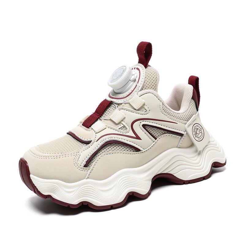 

Little Yellow Duck Boys Shoes Children s Sneakers 2025 Spring and Autumn New Mesh Breathable Boys Rotating Button Trend Shoes 37 бордовый