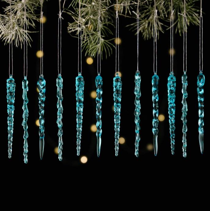 Christmas Acrylic Icicle Hanging Ornaments In Transparent Blue Pink With Realistic Ice Look For Holiday Tree Window Wall Decor
