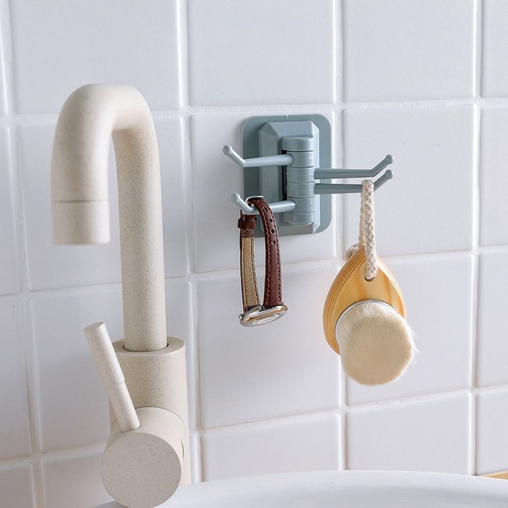 

180° Rotatable 4 Branch Rotating Hook Self Adhesive Towel Hanger Practical Key Holder for Home