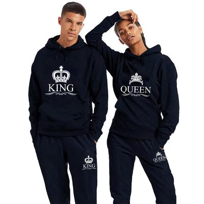 2023 Couple Tracksuit Fashion KING or QUEEN Printed Hoodie and Sweatpants Casual Men Women Outdoors Shopping Jogging Suit
