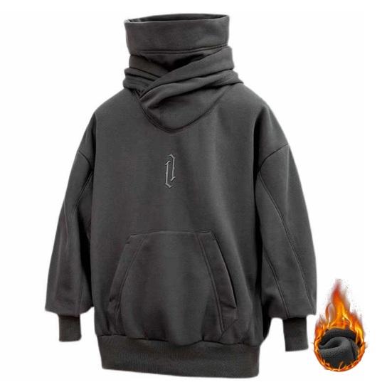 Men Autumn Loose Fit Sweatshirt Hooded Stand Collar Long Sleeve Hoodie Front Pocket Solid Color Pullover Tops Streetwear