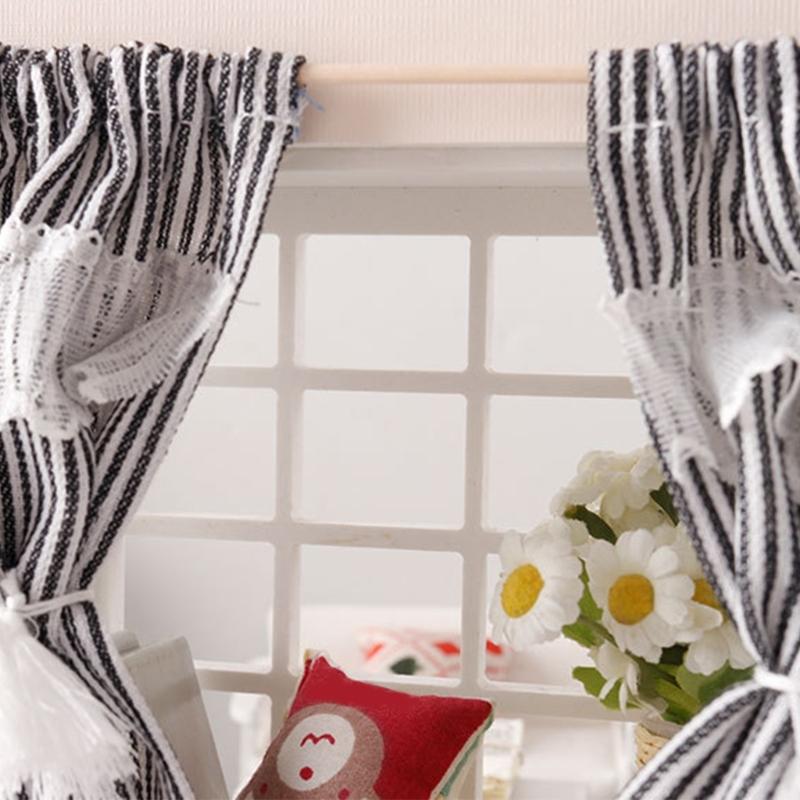 Miniature Decorative Window Curtain Stripe Curtain Accessory For 1/12 Dollhouses Scene Bedroom Landscape Accessories