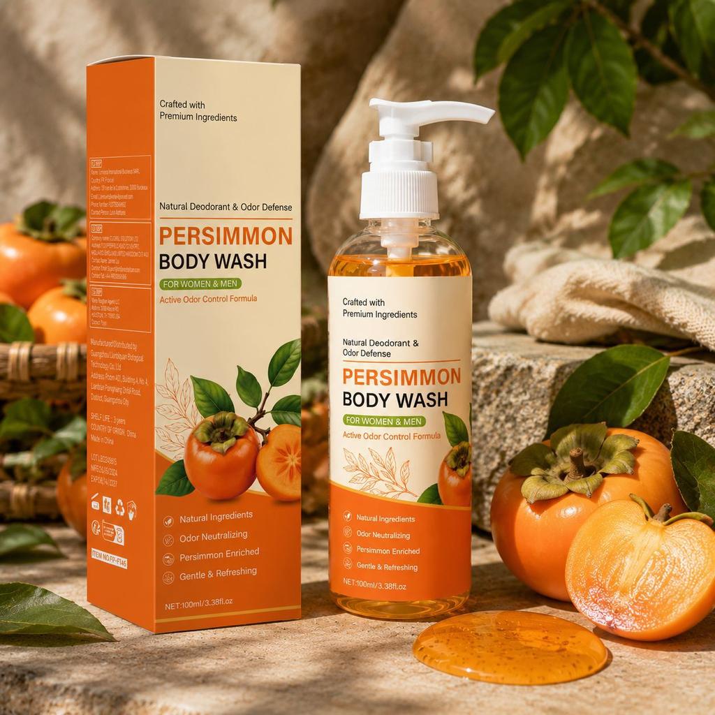 Persimmon Shower Gel Body Wash Cleansing Skin Foamy Rich Deodorant Natural Extract Moisturizing Men Women