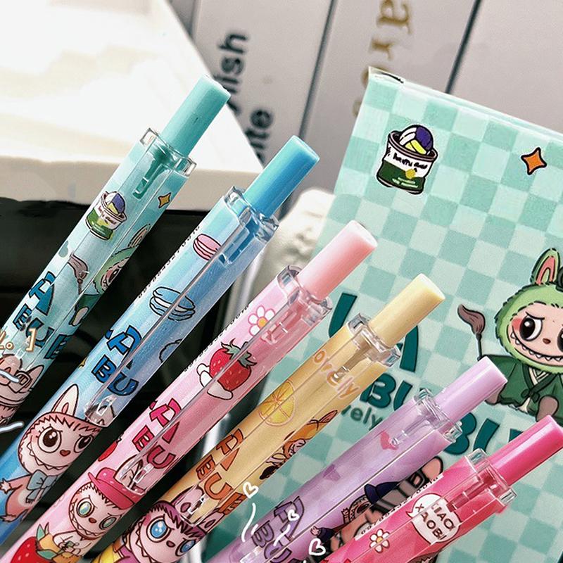 4/6Pcs Kawaii Cute Labubu Gel Pen Quick-Drying Writing Smooth Pen Cartoon Pressing Neutral Pen School Supplies Stationery