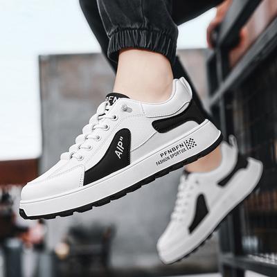Shoes for Men Men's Leather Sneakers Trend Thick Soled Outdoor Hiking Height Increasing Casual Sneakers Board Shoes Large Size