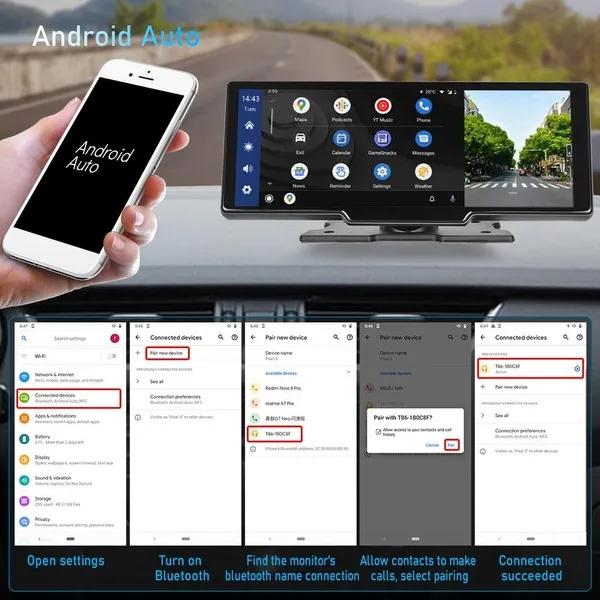 Ecran HD de 9,3 inchi Suport portabil DashCam Camera din spate Cameră încorporată Suport wireless ćar-Pláy&Android Auto/Control vocal