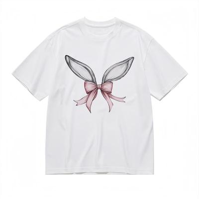 Women's Fashion Breathable Comfy Classic T-Shirt Rabbit Ears And Bow Graphic Tee
