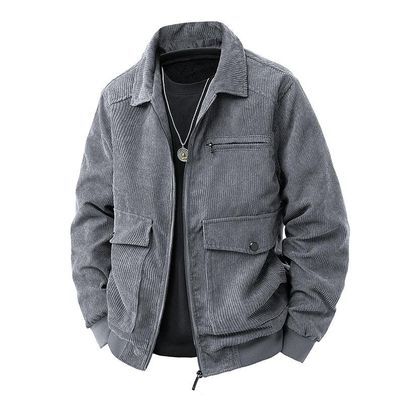 

Jacket Men s Autumn and Winter Tops Workwear Middle-aged Lapel Corduroy Coat Workwear Lapel Jacket M