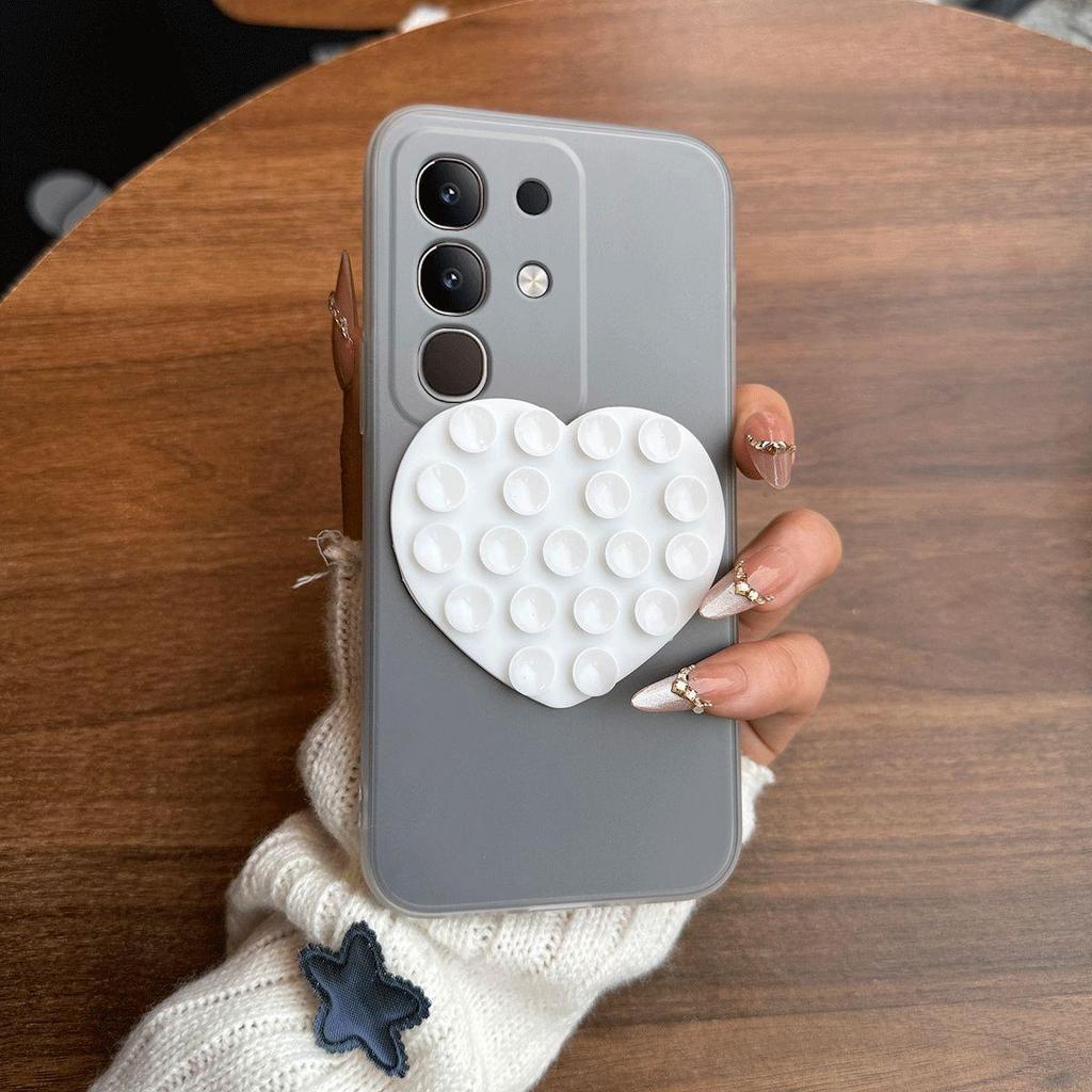 Heart Shape Suction Cup Phone Case for Vivo Y29 4G Semi Transparent Matte Shockproof Soft TPU Cover