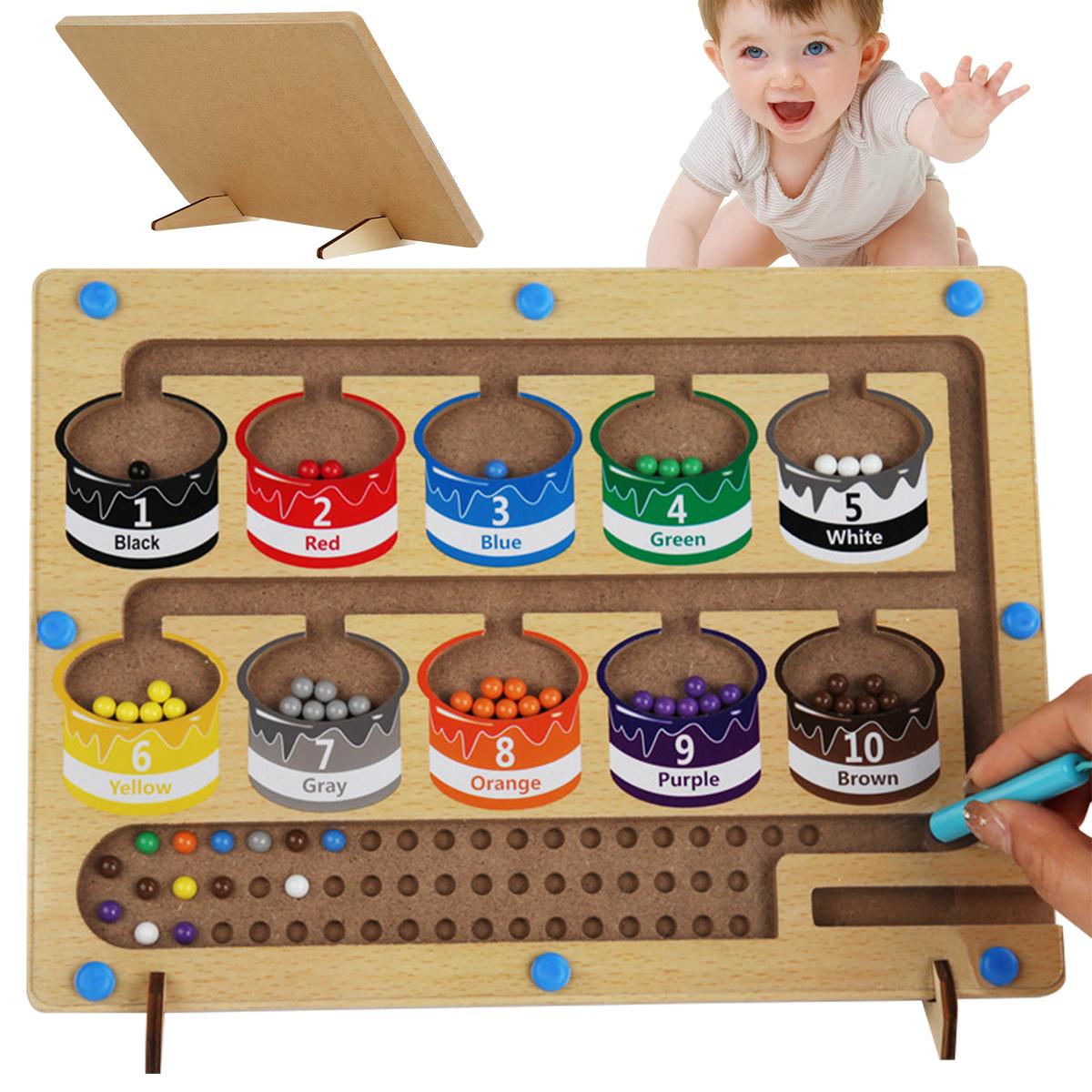 Magnetic Color and Number Maze with Magnetic Pen Wooden Counting Maze Educational Fun Counting Matching Games Montessori Toy