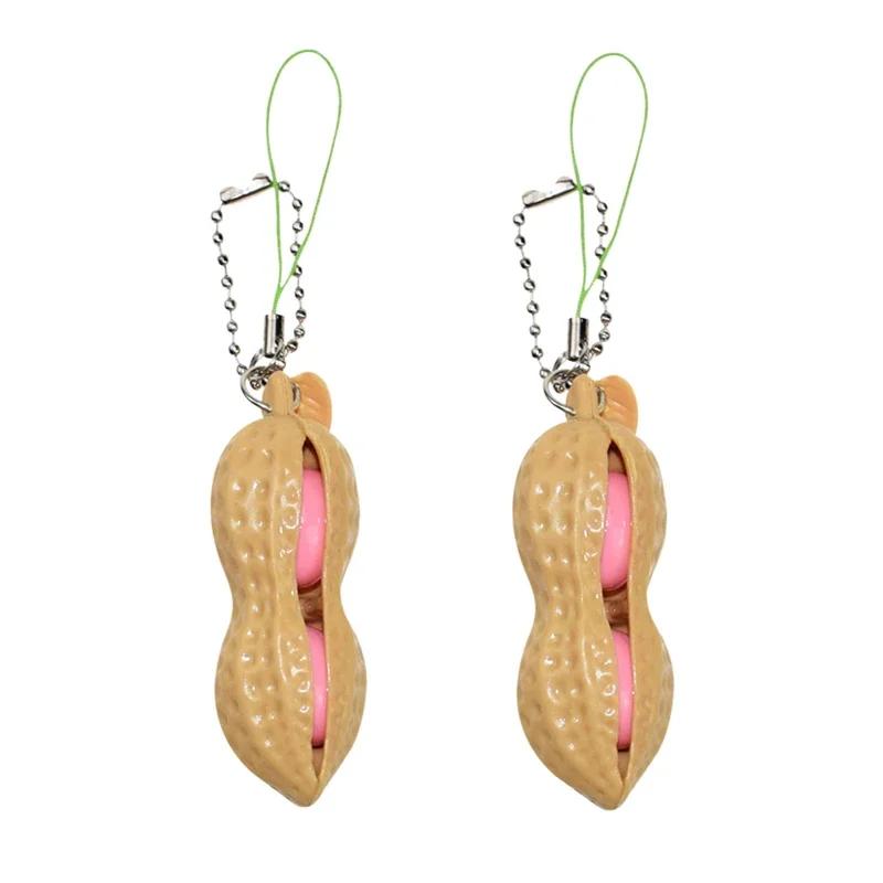 2pcs Squeeze Beans Keychain ADHD Soybean Fidget Toys Squishy Pea Pod Stress Toy Peanuts Keychain Gift for Kids Children Adult