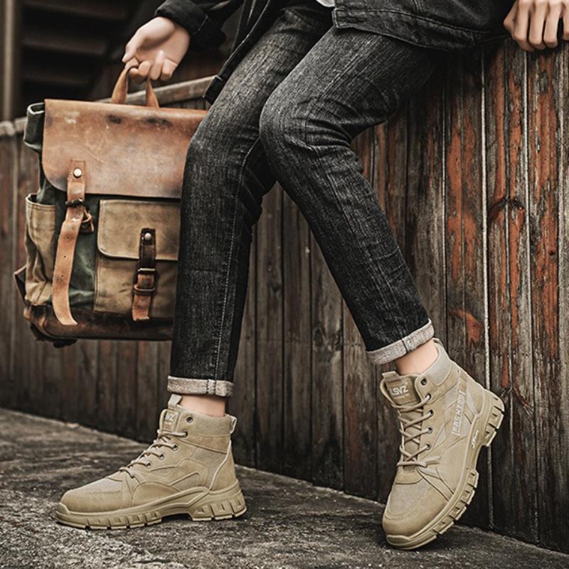 Vintage Mens High Top Work Boots Fashion Designer Casual Sneakers Comfortable Non-slip Wear Resistant Platform Shoes Zapatillas