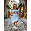Creative Love Pattern Printed Casual Dress for Summer Clothing for Preschool Girls,