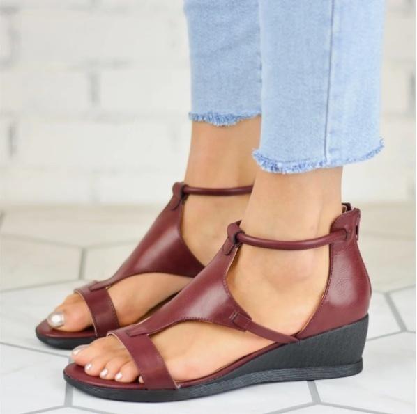 casual leather comfy wedge sandals