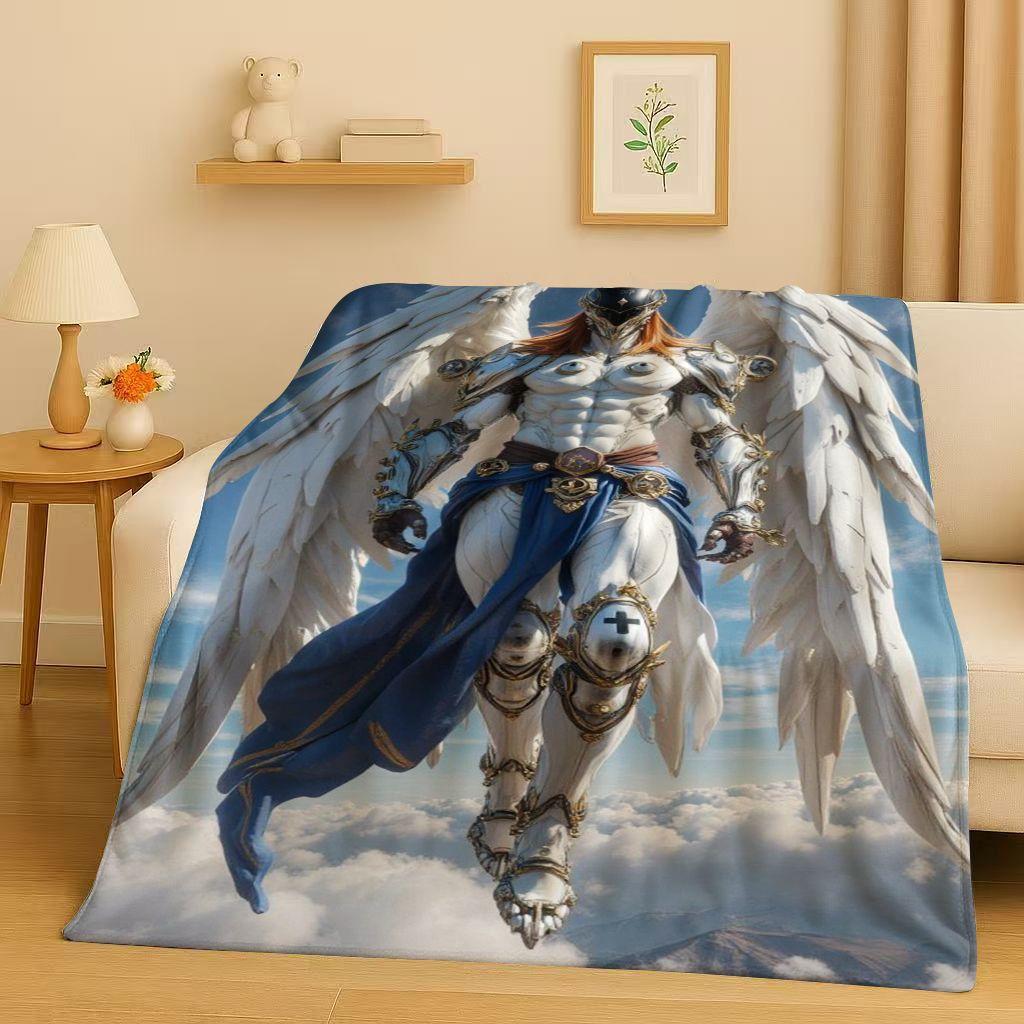 3D Cartoon Digimon Adventure Angemon Flannel Blanket,Soft Warm Plush Throw For Home Bedroom Bed Sofa Cover Picnic Office Kids