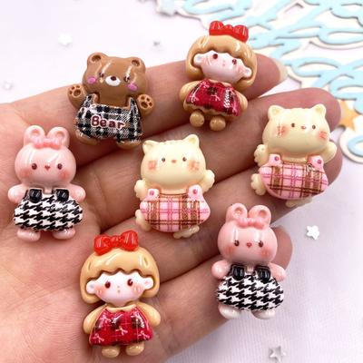 10 Pièces Résine Coloré Kawaii Fille lapin Chats Ours Dos plat Pierre Figurines Décor de Noël Accessoires DIY Nœud Scrapbook Artisanat