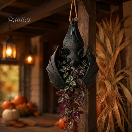 Resin Bat Succulents Pot Hanging Plant Pot, Gothic Planter, Halloween Style Container for Trailing Vines, Artificial Plants, Indoor Outdoor
