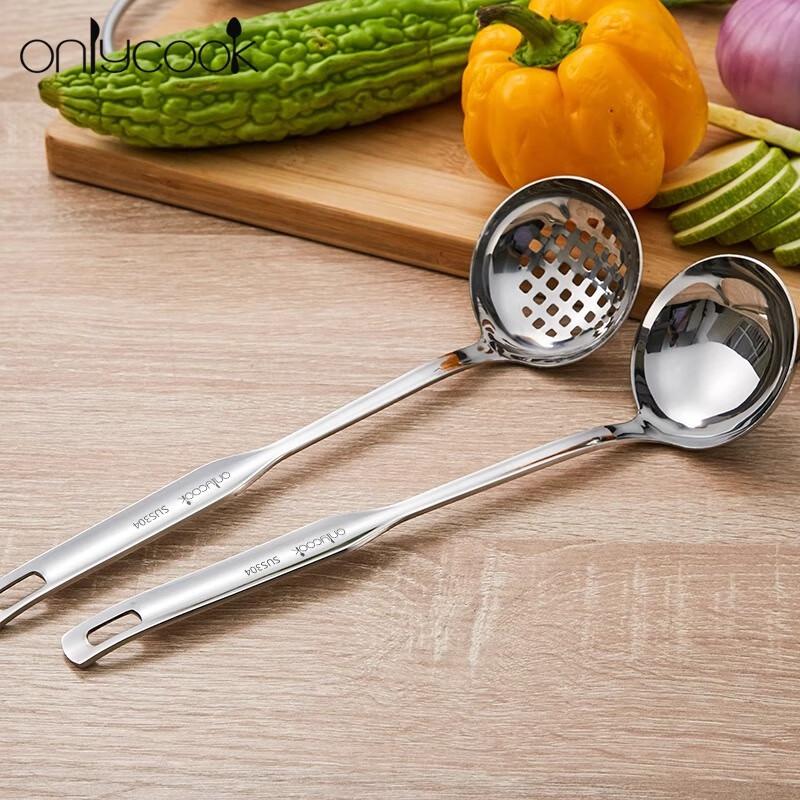 onlycook 304 Stainless Steel Soup Ladle and Skimmer Set, Thickened and Extended, 2-Piece Hot Pot Soup Skimmer Set