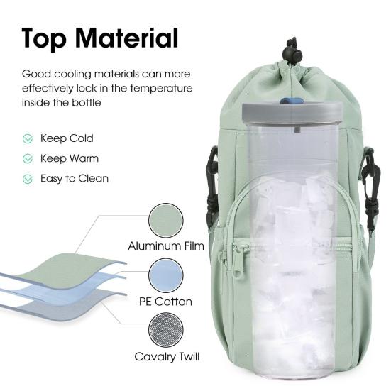 Bolsa de Ombro para Garrafa Térmica Alça Ajustável Bolsa com Cordão para Garrafa para Caminhada Academia Viagem Múltiplos Bolsos Bolsa para Garrafa para Celular Chaves