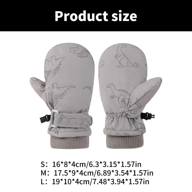 Splashproof Mittens Kids Gloves Windproof Children Winter Warm Snow Gloves Print Dinosaur Pattern Thicken Thermal Mitts