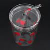 Heat Resisting Clear Strawberry Pattern Coffee Juice Drinking Water Glass Cup with Straw Lid