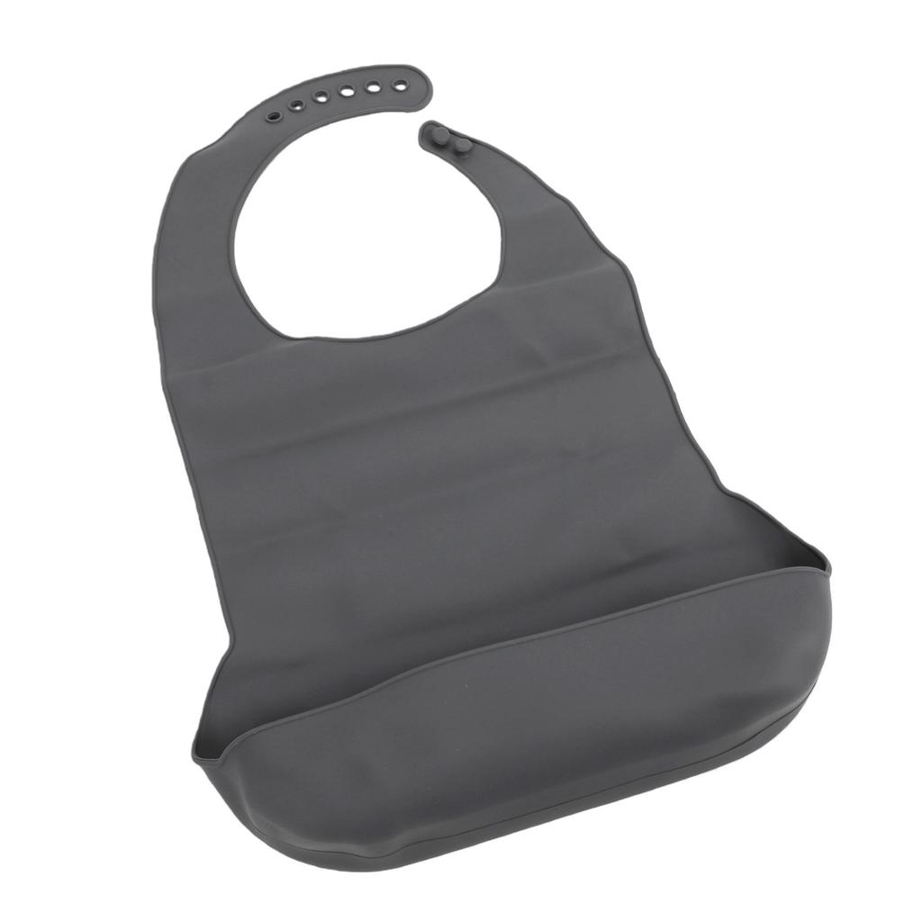 Adult Silicone Bib with Crumb Catcher Reusable Washable Adjustable Snap Closure Adult Bib Gray