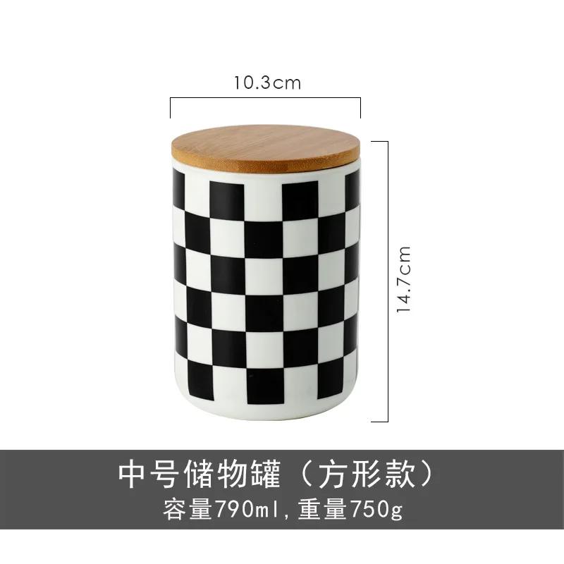 Geometric Ceramic Storage Jar Candy Coffee Tea Round Candle Jar Kitchen Miscellaneous Grains Seasoning Storage Sealed Jar