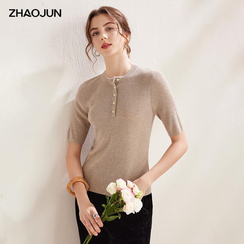 Women s Slim Fit Short-Sleeve Knit T-Shirt with Wool XL