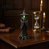 Resin Magic Figurine Halloween Witch Statue, LED Light Up Gothic Figurine, Dark Fantasy Mysterious Sculpture for Desktop Bookshelf Indoor Decor